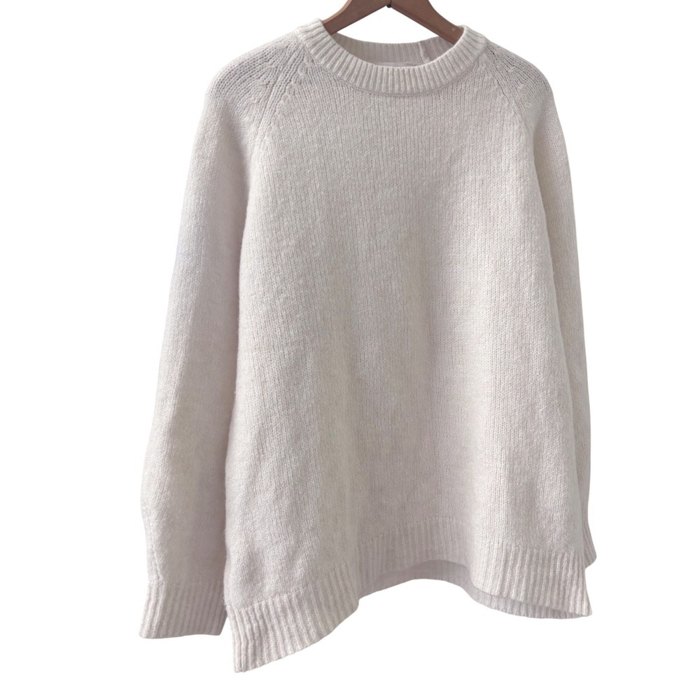 Mango Crewneck Raglan Sleeve Sweater Size Medium Beige Oversized Knit Pullover